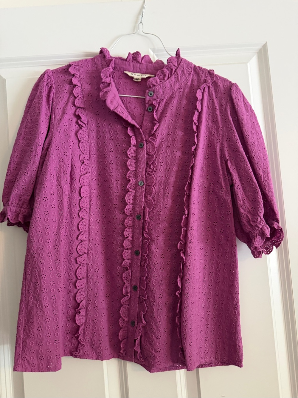 Boden Women's Ruffled Eyelet Button-Front Top - Magenta